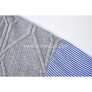 Women's Knitted Woven Back&Sleeve Crew-Neck Casual Pullover